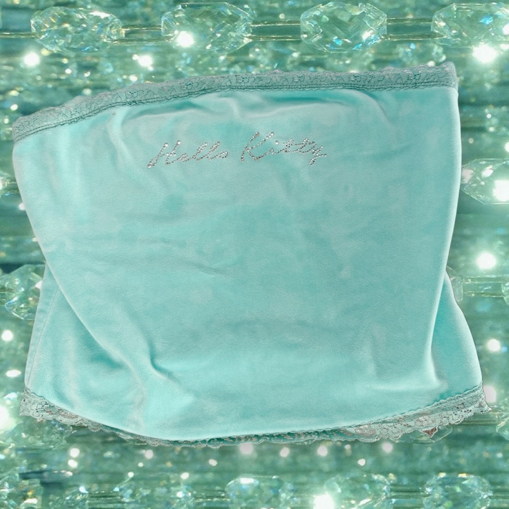 Hello Kitty 50th Anniversary Aqua Velvet and Rhinestone Tube top